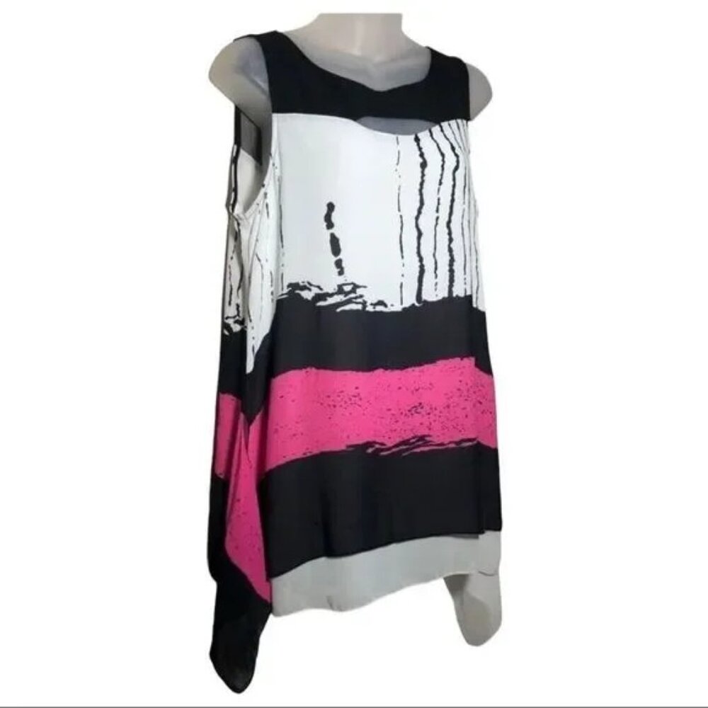 PICADILLY WOMENS ABSTRACT KEYHOLE CUT OUT SLEEVELESS TUNIC MIDI DRESS MEDIUM-EUC